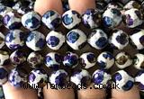 CAA6218 12mm faceted round AB-Color electroplated Tibetan Agate beads