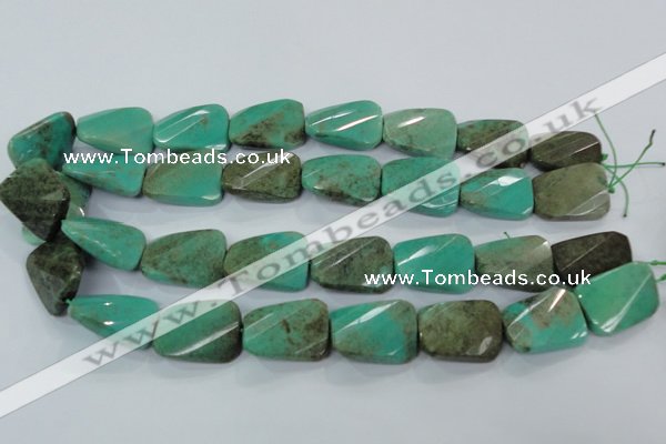 CAA100 15.5 inches 15*20mm faceted & twisted rectangle grass agate beads