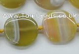 CAA319 15.5 inches 25mm flat round yellow line agate beads