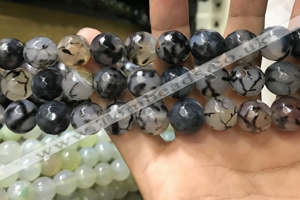 CAA3190 15 inches 14mm faceted round fire crackle agate beads wholesale