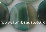 CAA335 15.5 inches 35mm faceted coin green line agate beads