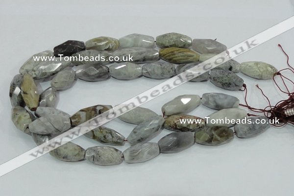 CAB567 15.5 inches 15*28mm faceted rice silver needle agate beads