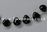 CAB753 15.5 inches 8*10mm top-drilled flat teardrop black agate beads