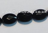 CAB807 15.5 inches 12*16mm faceted oval black gemstone agate beads