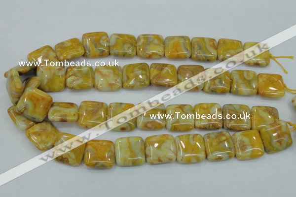 CAB947 15.5 inches 20*20mm square yellow crazy lace agate beads