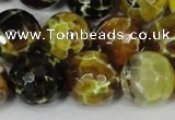 CAG1557 15.5 inches 16mm faceted round fire crackle agate beads