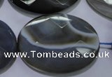 CAG2738 15.5 inches 30*40mm faceted oval grey line agate beads