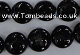CAG2908 15.5 inches 14mm flat round black line agate beads