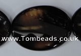 CAG3092 15.5 inches 30*40mm faceted oval black line agate beads