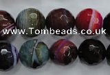 CAG3305 15.5 inches 14mm faceted round colorfull line agate beads