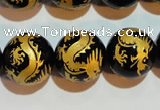 CAG3383 15.5 inches 16mm carved round black agate beads wholesale