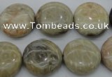 CAG3907 15.5 inches 18mm flat round chrysanthemum agate beads