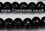 CAG3996 15.5 inches 10*14mm faceted rondelle black agate beads
