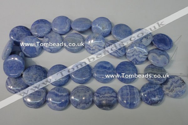 CAG4383 15.5 inches 25mm flat round dyed blue lace agate beads
