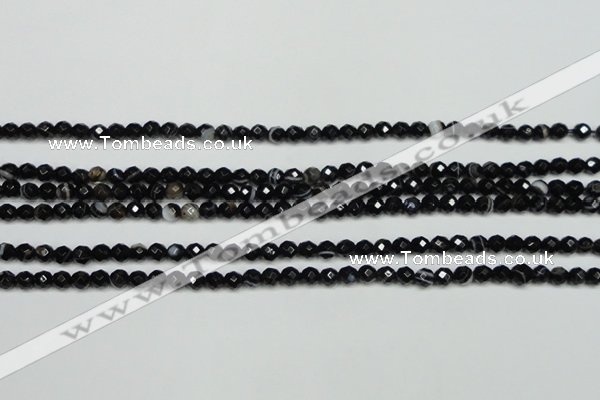 CAG5271 15.5 inches 4mm faceted round black line agate beads