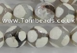 CAG5336 15.5 inches 14mm faceted round tibetan agate beads wholesale