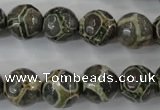 CAG6385 15 inches 14mm faceted round tibetan agate gemstone beads