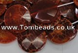 CAG640 15.5 inches 30mm faceted coin natural fire agate beads