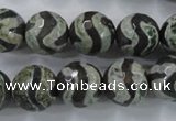 CAG6402 15 inches 14mm faceted round tibetan agate gemstone beads