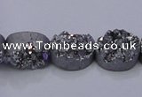 CAG7953 7.5 inches 8*10mm oval plated white druzy agate beads