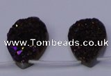 CAG8145 Top drilled 30*40mm teardrop purple plated druzy agate beads