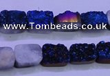 CAG8216 Top drilled 10*14mm rectangle blue plated druzy agate beads