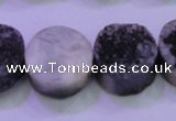 CAG8387 7.5 inches 20mm coin black plated druzy agate beads