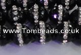 CAG8859 15.5 inches 14mm faceted round agate with rhinestone beads