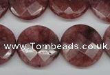 CBQ281 15.5 inches 20mm faceted coin strawberry quartz beads