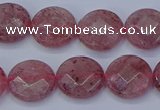 CBQ459 15.5 inches 10mm faceted coin strawberry quartz beads