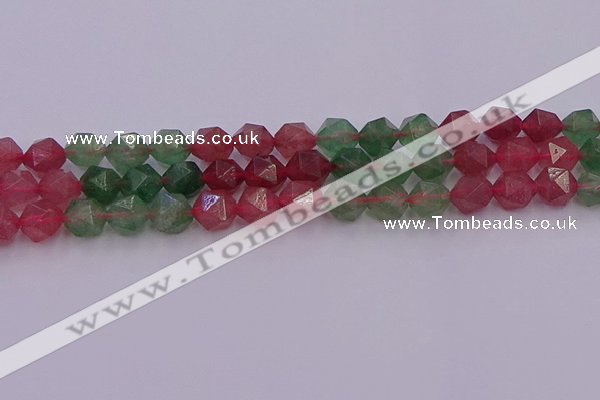 CBQ683 15.5 inches 10mm faceted nuggets mixed strawberry quartz beads
