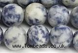 CBS618 15 inches 8mm round matte blue spot stone beads
