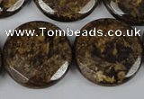 CBZ434 15.5 inches 25mm faceted coin bronzite gemstone beads