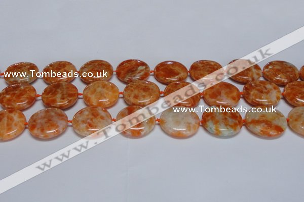 CCA477 15.5 inches 25mm flat round orange calcite gemstone beads