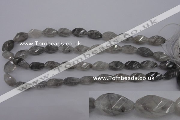 CCQ295 15.5 inches 10*18mm faceted & twisted rice cloudy quartz beads