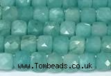 CCU1023 15 inches 4mm faceted cube amazonite beads