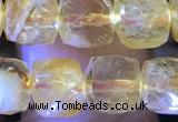 CCU817 15 inches 6mm faceted cube citrine beads