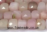 CCU848 15 inches 4mm faceted cube pink opal beads