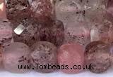 CCU888 15 inches 4mm faceted cube strawberry quartz beads
