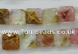 CCY424 15.5 inches 12*12mm faceted square volcano cherry quartz beads
