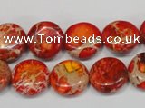 CDT518 15.5 inches 14mm flat round dyed aqua terra jasper beads