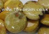 CFA44 15.5 inches 25mm flat round yellow chrysanthemum agate beads