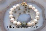 CFB1066 Hand-knotted 9mm - 10mm potato white freshwater pearl & African turquoise bracelet