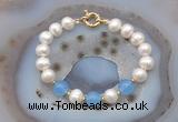 CFB1088 Hand-knotted 9mm - 10mm potato white freshwater pearl & candy jade bracelet
