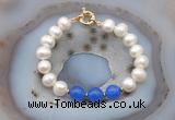 CFB1089 Hand-knotted 9mm - 10mm potato white freshwater pearl & candy jade bracelet