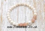 CFB605 6-7mm potato white freshwater pearl & moonstone stretchy bracelet