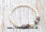 CFB607 6-7mm potato white freshwater pearl & Botswana agate stretchy bracelet
