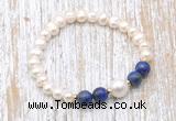 CFB616 6-7mm potato white freshwater pearl & lapis lazuli stretchy bracelet