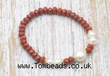 CFB732 faceted rondelle red jasper & potato white freshwater pearl stretchy bracelet