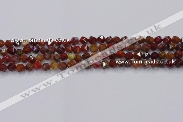 CFC306 15.5 inches 6mm faceted nuggets dyed coral jade beads